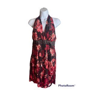 Speechless halter dress size Large floral pink and brown in color